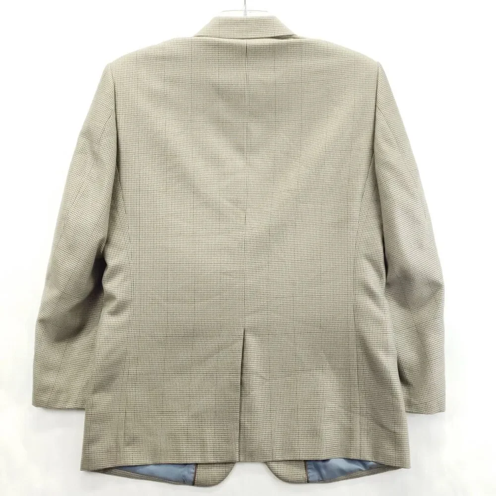 Alan Flusser Blazer Sport Coat Mens 40S Beige Houndstooth Silk Wool Formal